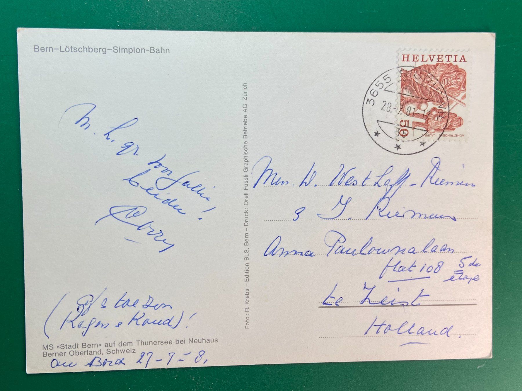 Cartoline postali: Bern-Lötschberg-Simplon-Bahn - Schiff Stadt Bern – Usato da Steg VS venduto da danwer74 1