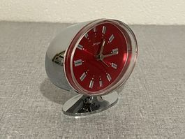 Jerger Space Age Wecker / Tischuhr-1970er Jahre Chrom rot