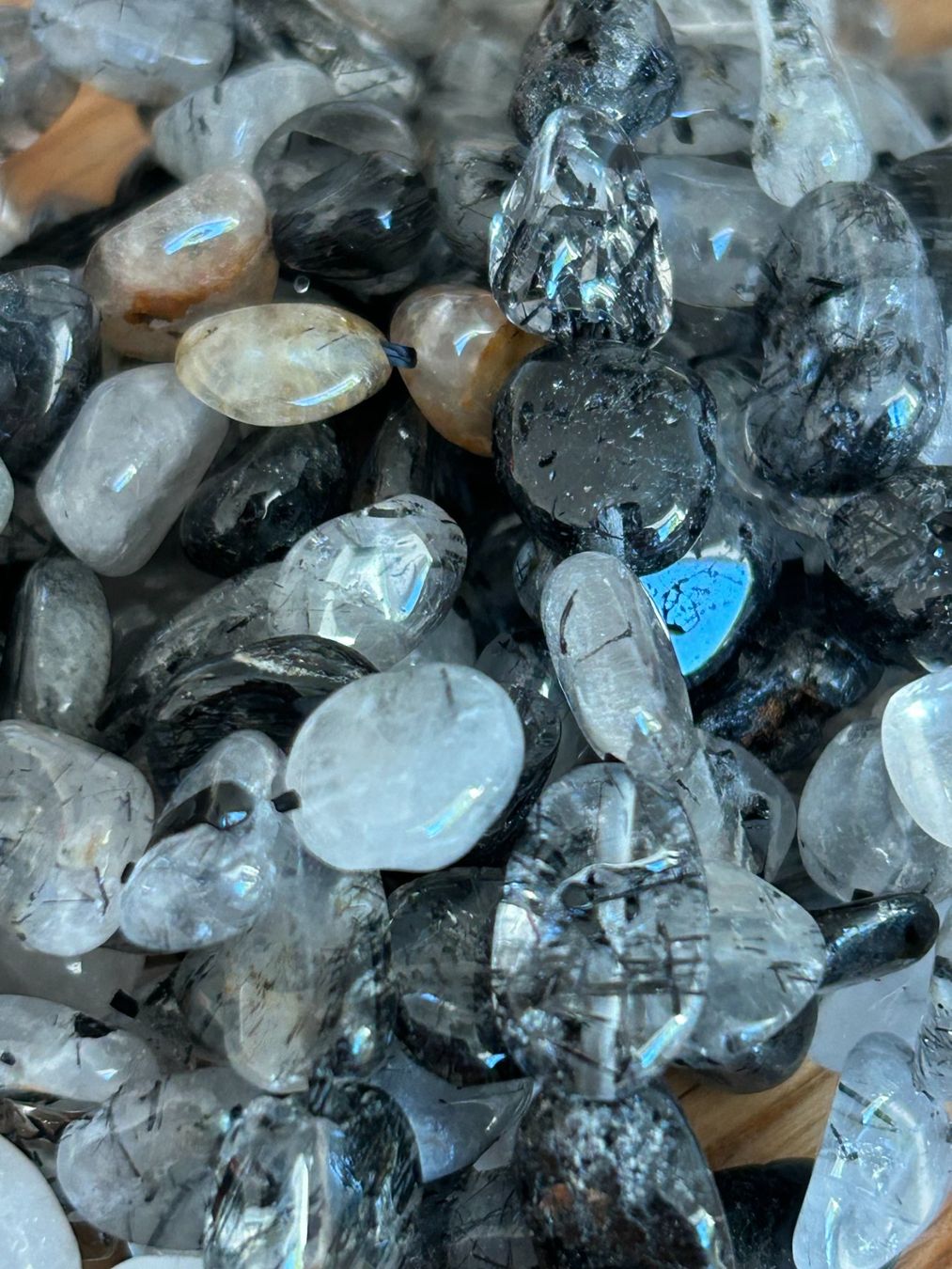 Pietre preziose: Strang echte black rutilated quarz Nuggets 8-10 mm – Nuovo e nell'imballaggio originale da Niederrohrdorf venduto da Ytobi 1