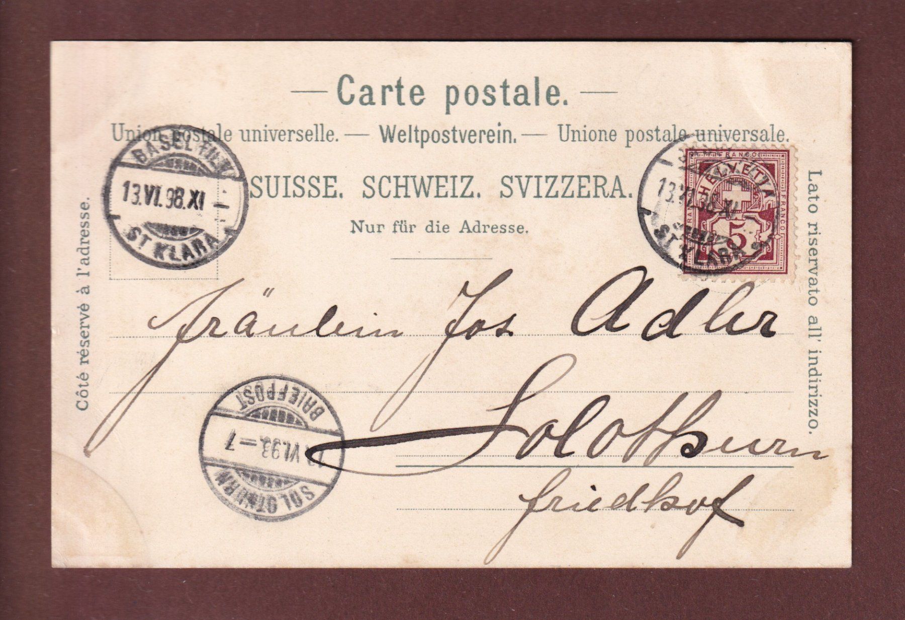 Cartoline postali: BASEL - Eseltürmlein 1821 - 1898 – Usato da Pully venduto da nicecards 1