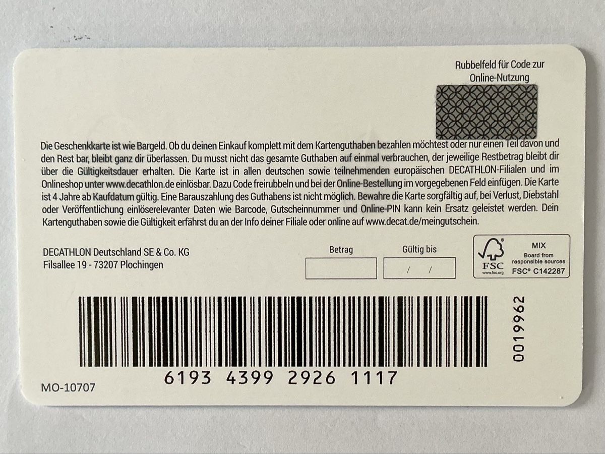 Cartoline: Decathlon Geschenkkarte ohne Guthaben – Usato da Allschwil venduto da gewuerznelke 1