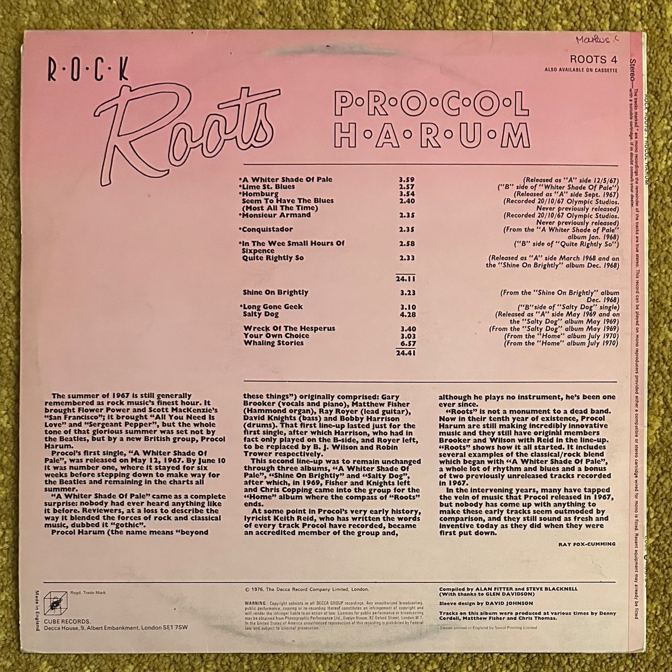 Dischi in vinile: LP - Procol Harum - Rock Roots – Usato da Breganzona venduto da Onairda75 1