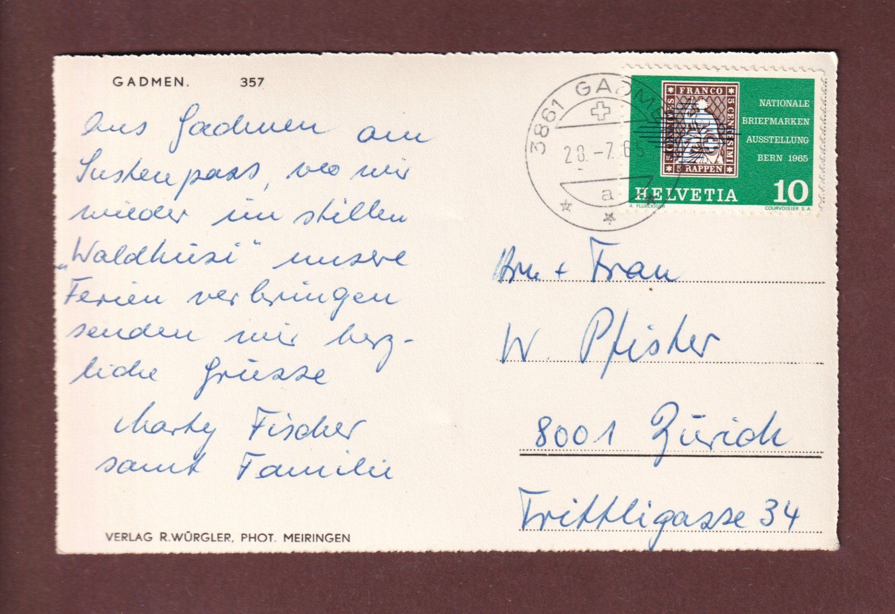 Cartoline postali: GADMEN - 1965 – Usato da Pully venduto da nicecards-shop 1