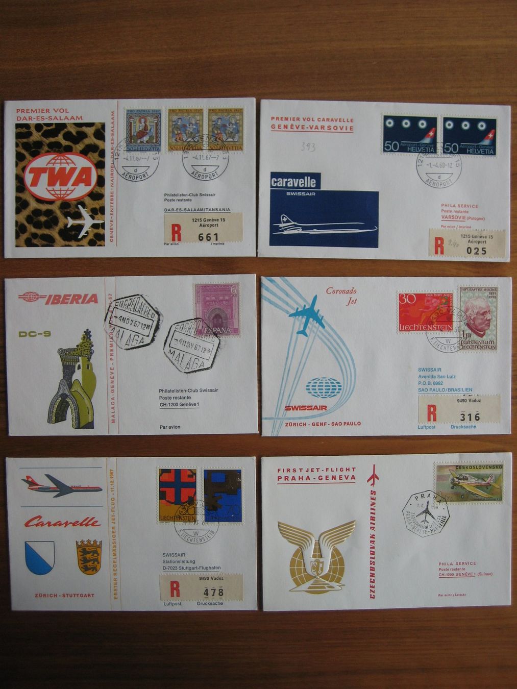 Tutti i francobolli: 6 Flugbriefe 1967/1968 – Usato da Spiegel b. Bern venduto da Ernesto27