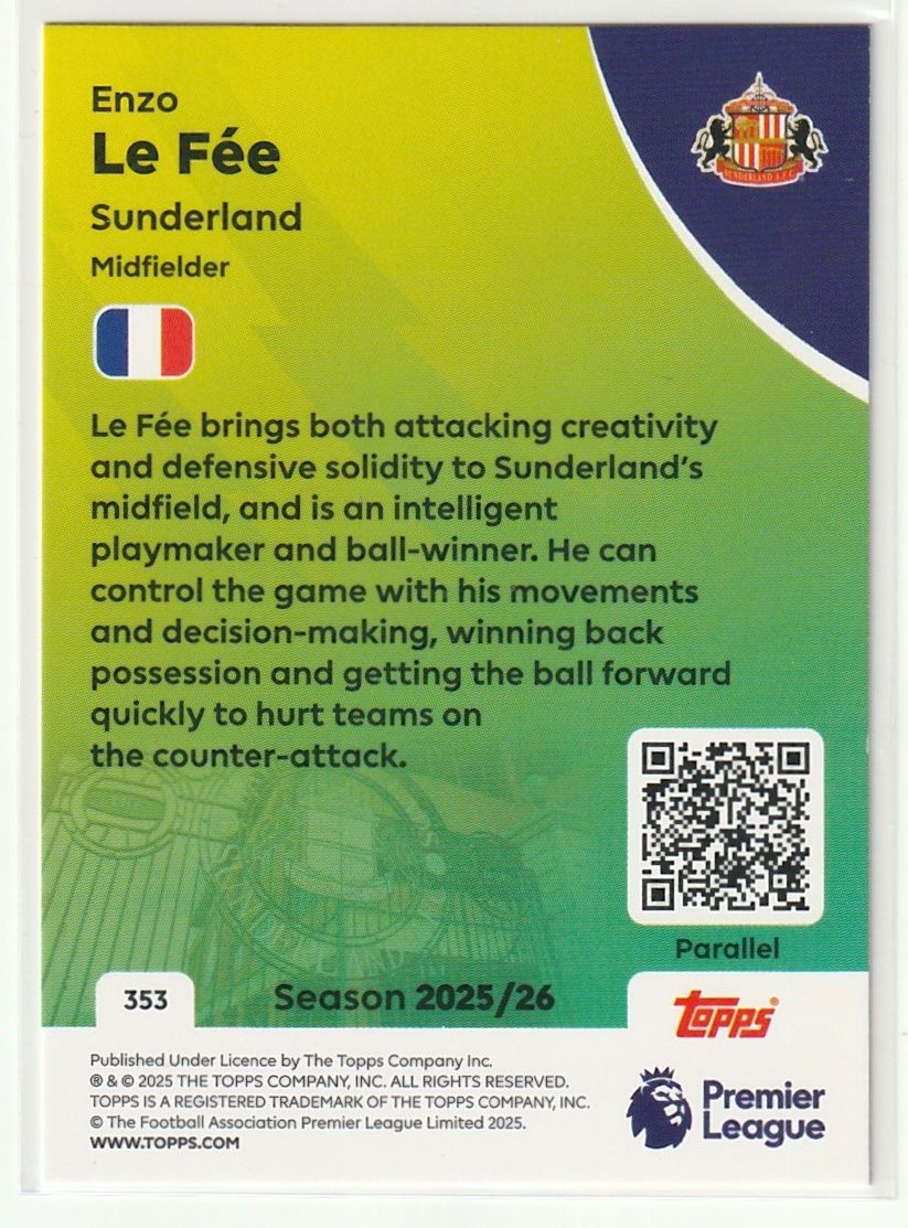 Topps Carte collezionabili: 2026 Topps Premier League Enzo Le Fée Base Yellow Parallel – Nuovo (secondo la descrizione) da Biel/Bienne venduto da historian-198 1