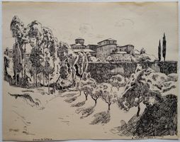 Jacques Jacobi: VOLTERRA Toskana, Tuschezeichnung 1944 (V)