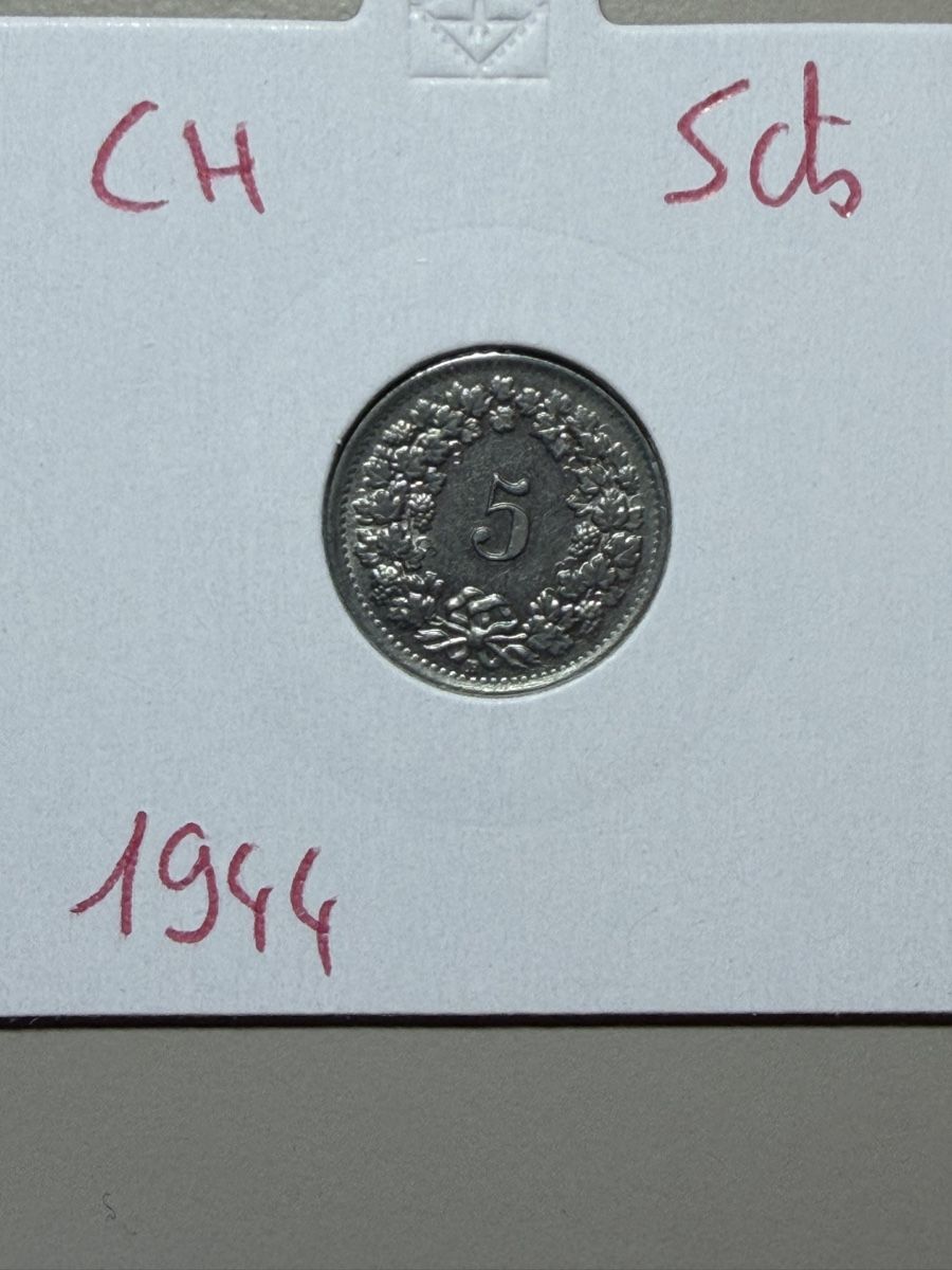 Alle Münzen: CH - 5 cts - 1944 – Gebraucht aus Payerne von Mike1682