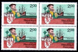 1984 FRANKREICH REISE VON CARTIER NACH KANADA 4ERBLOCK **