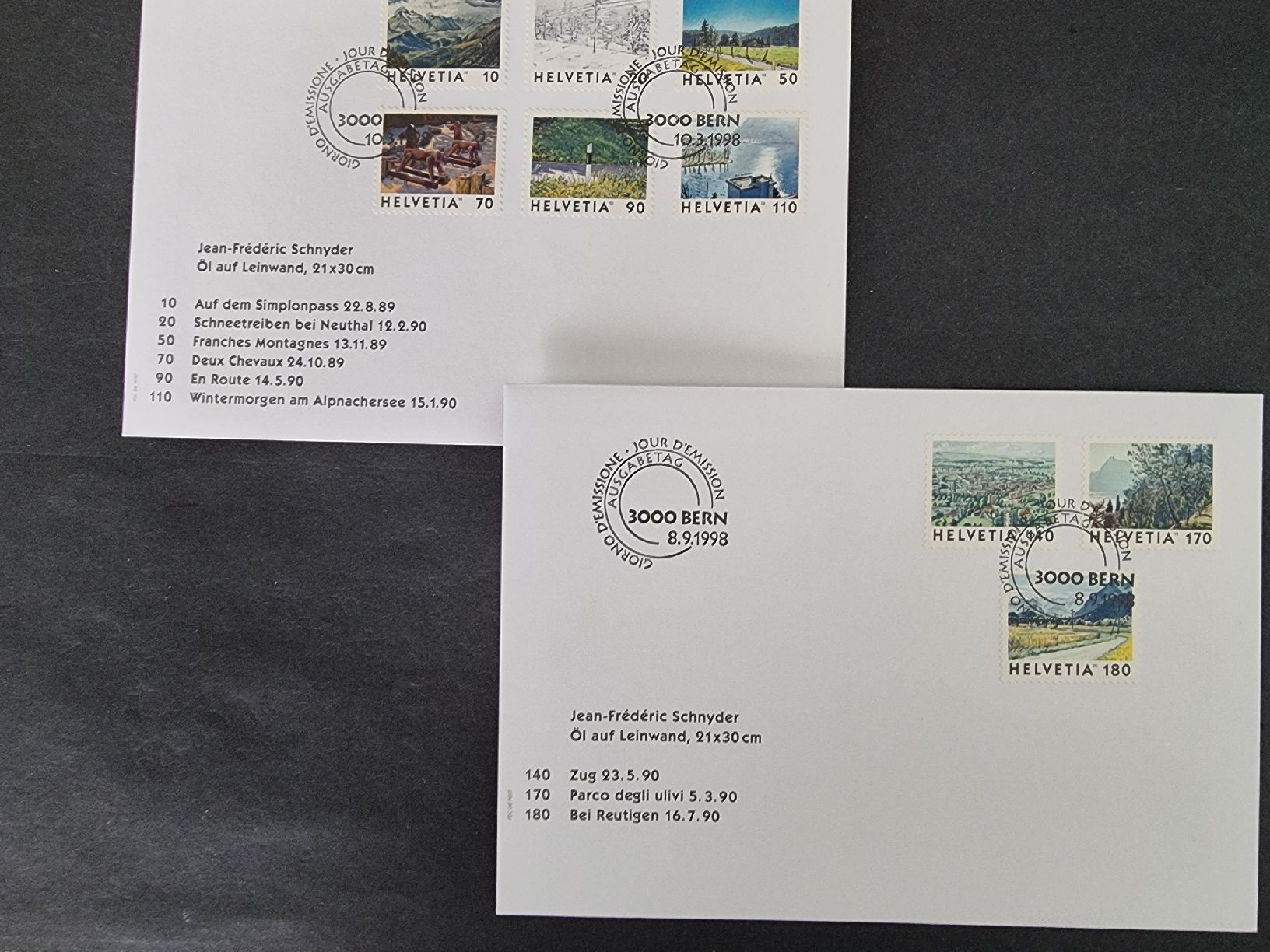 Tous les timbres: Ersttagsbriefe Freimarken.<Bilder der Schweiz 1998 – Neuf (Voir description) à Obergösgen par hachma 1