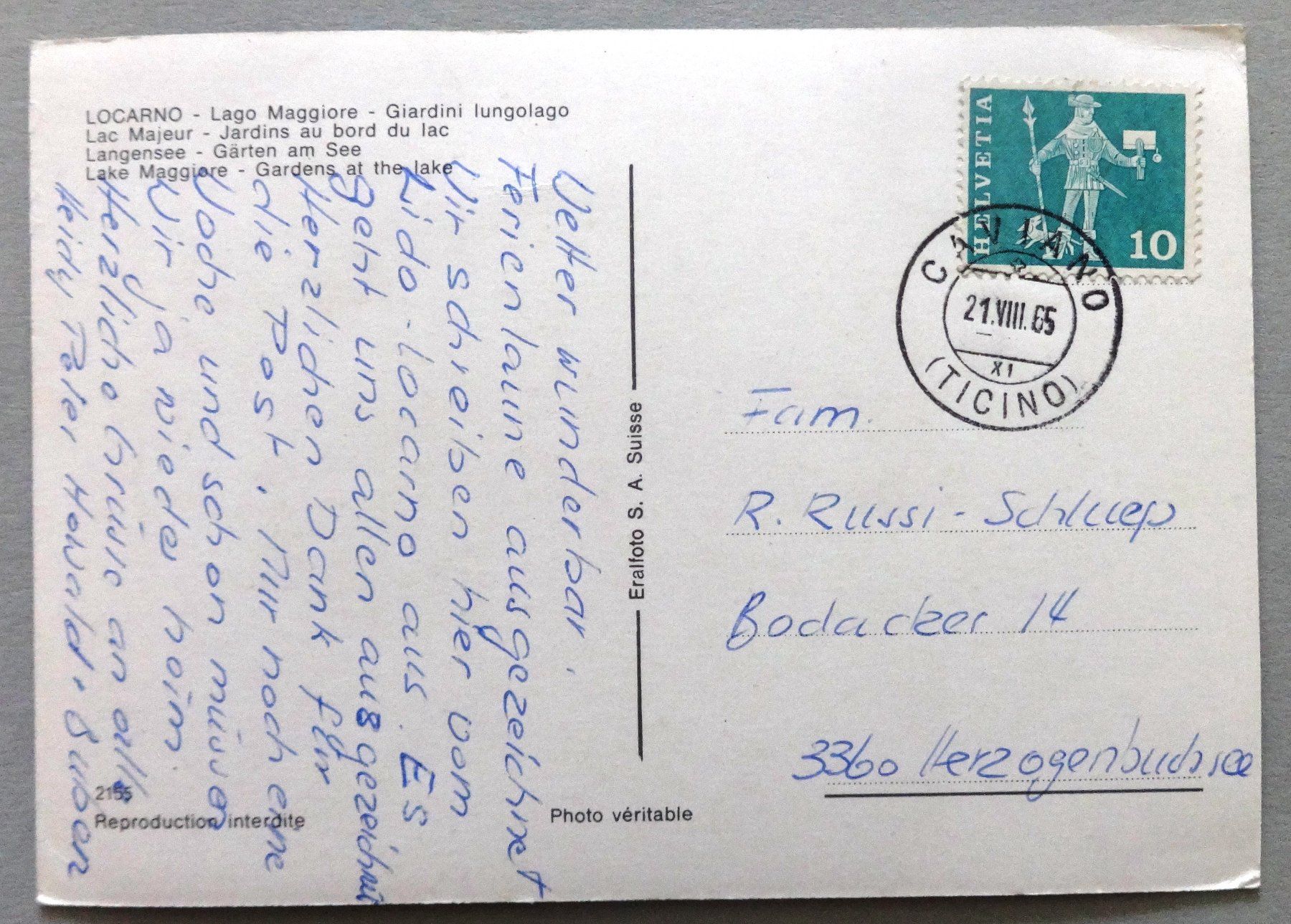 Cartoline postali: Locarno - Lago Maggiore - Giardini lungolago – Difettoso da Fétigny venduto da Billy2miny 1