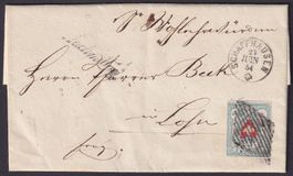SCHAFFHAUSEN 1854, 17II, Rayon I hellblau, T.34 C1-LO, Brief