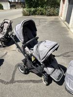 Kinderwagen Zwillingskinderwagen Grau mit Babywanne guter Zu