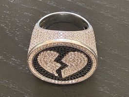 Bague Chevalière "Cœur Brisé" Strass (Taille 58)