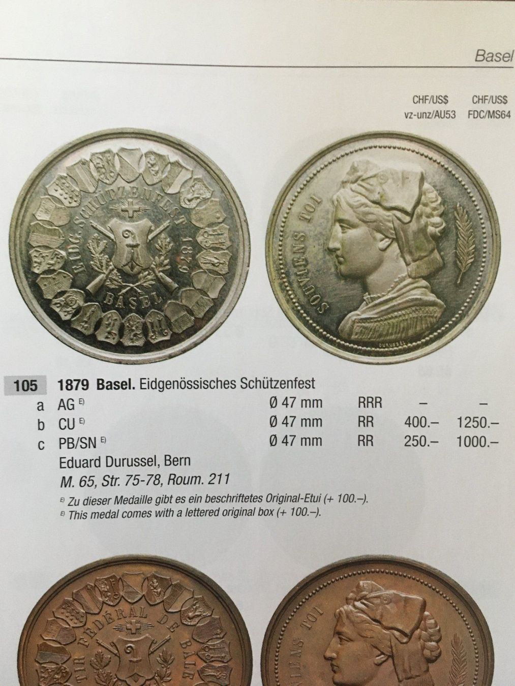 Medaglie: 1879 Medaille Eidg. Schützenfest Basel RR – Usato da Kirchberg SG venduto da Helveticus00 2