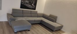 Ecksofa grau Stoff mit Bettfunktion und Chaiselongue
