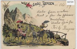 Gruss aus den Bergen - Störrische Maultiere - Humor Litho