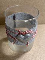 Windlicht Glas mit Herz Metall-Anhänger, Winter Deko