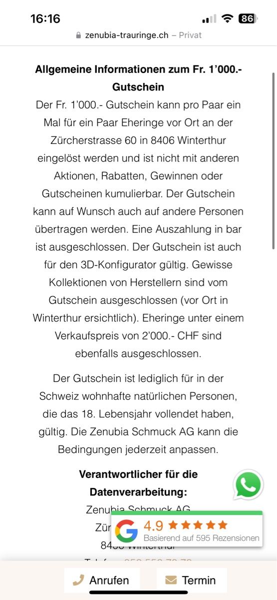 Gutscheine: Gutschein 1000 CHF Trauringe Zenubia – Neu und originalverpackt aus Weisslingen von lorrue 1