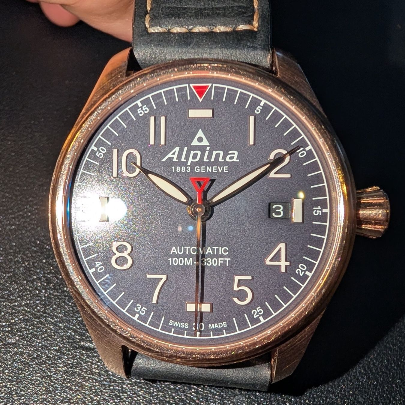 Alpina Orologi: Alpina Startimer Pilot Automatic 40mm, blau/rosé + Box, Pap. – Usato da Winterthur venduto da platten-laden 4