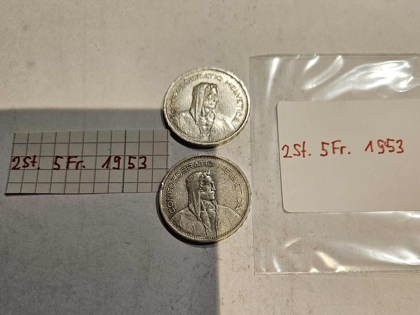 Tutti le monete: zwei Fünfliber Schweiz von 1953 – Usato da Grächen venduto da Hel7890 1