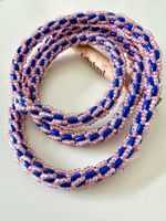 Mehrreihige Glasperlenkette blau rosé schimmernd Unikat 74cm