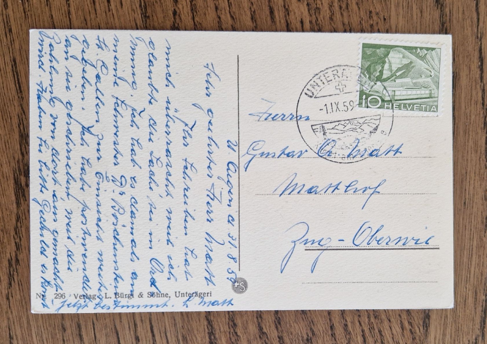 Cartoline postali: Zugersee 1959 – Usato da Ebikon venduto da Donar50 1