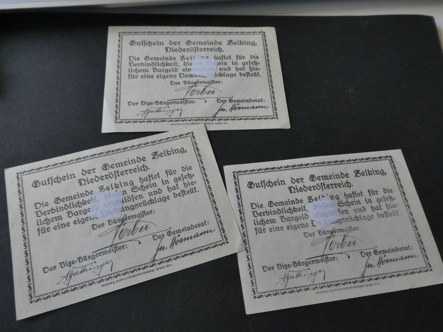 Banconote: Oesterreich, Zelking,  3 Notgeldscheine – Usato da Hinterforst venduto da Rohusri 1