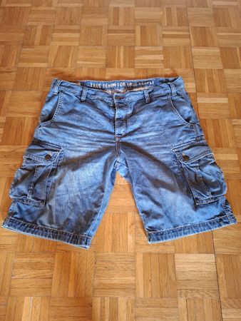 Mustang Jeans Herren Shorts Gr. 38 Sommer Cargo Denim Blau 
