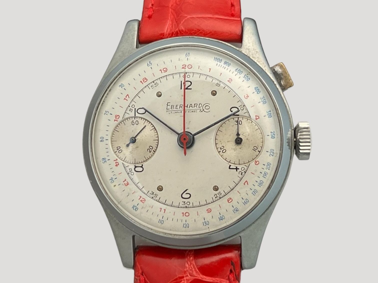 Eberhard & Co. Orologi: Large Eberhard vintage push-button chronograph Valjoux 65 – Usato da Apples venduto da the_7jtf
