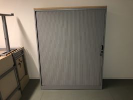LISTA Rollladenschrank 120 × 40 × 152 cm, grau mit Holz