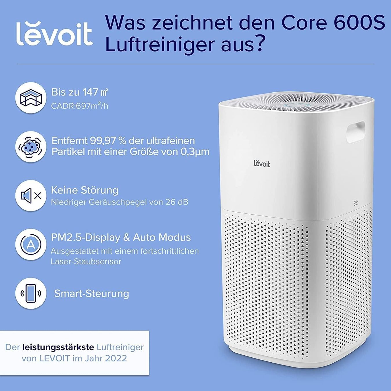 Purificatori d'aria: Levoit Core 600S Luftreiniger HEPA – Nuovo e nell'imballaggio originale da Bottighofen venduto da zaap 4