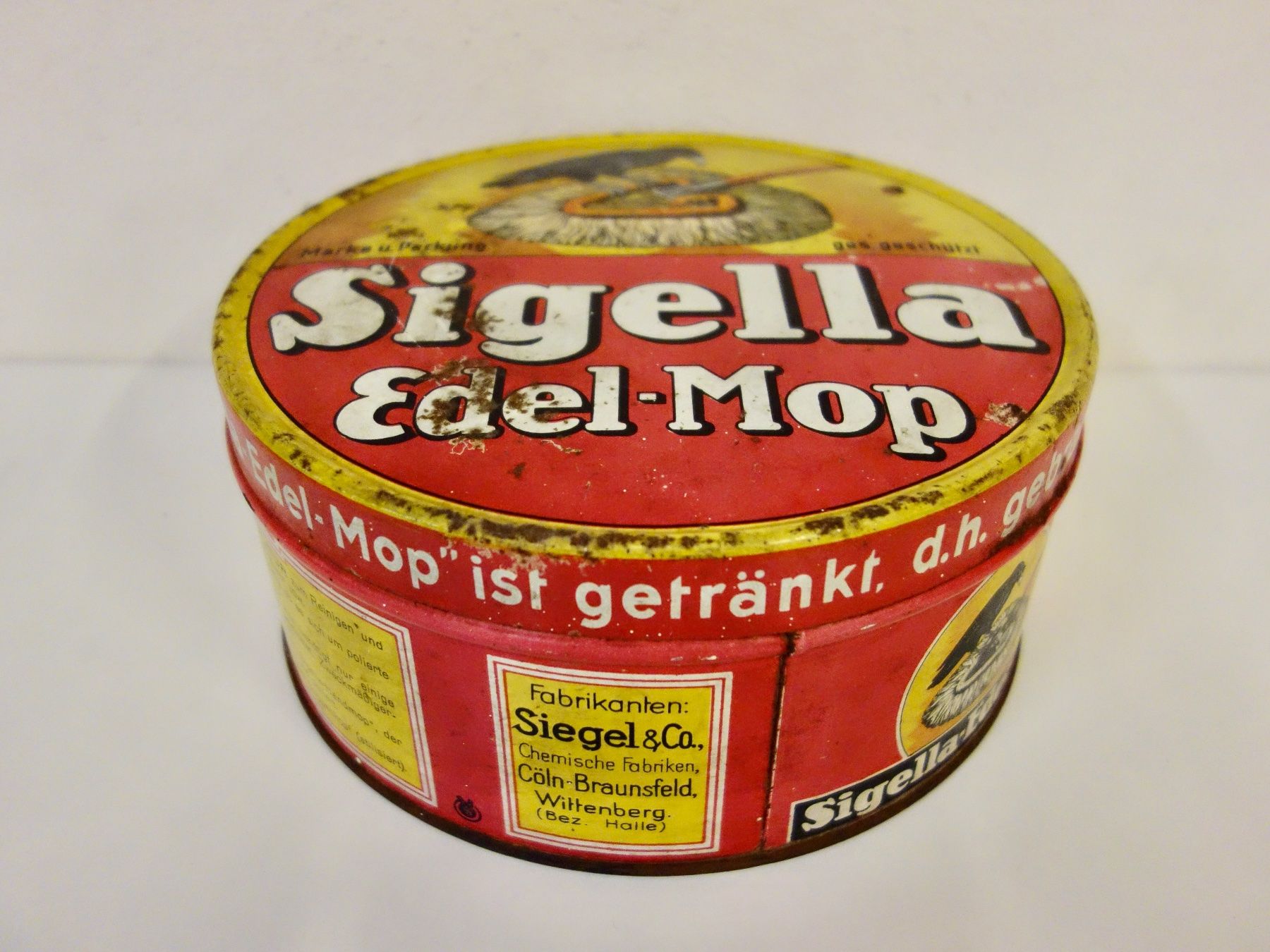 Tutte le decorazioni: alte Blechdose Dose Blech SIGELLA EDEL-MOP - D.R.G.M. – Usato da Kerzers venduto da bottlesandboxes