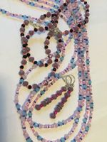 Schmuckset: Halskette und Armband Perlen rosa blau lila