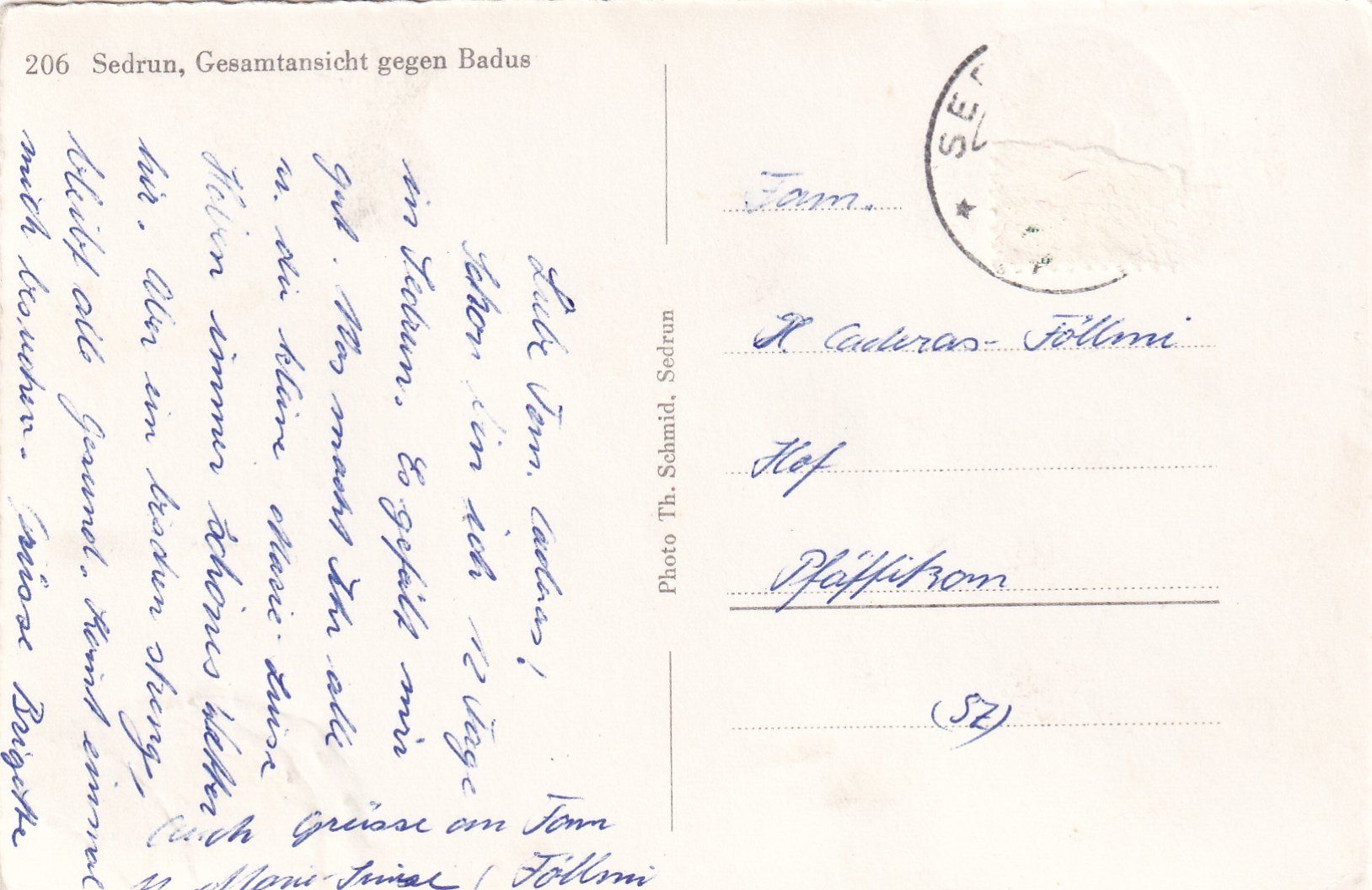 Cartoline postali: Sedrun im Winter /ay – Usato da Hombrechtikon venduto da Rudolf07 1