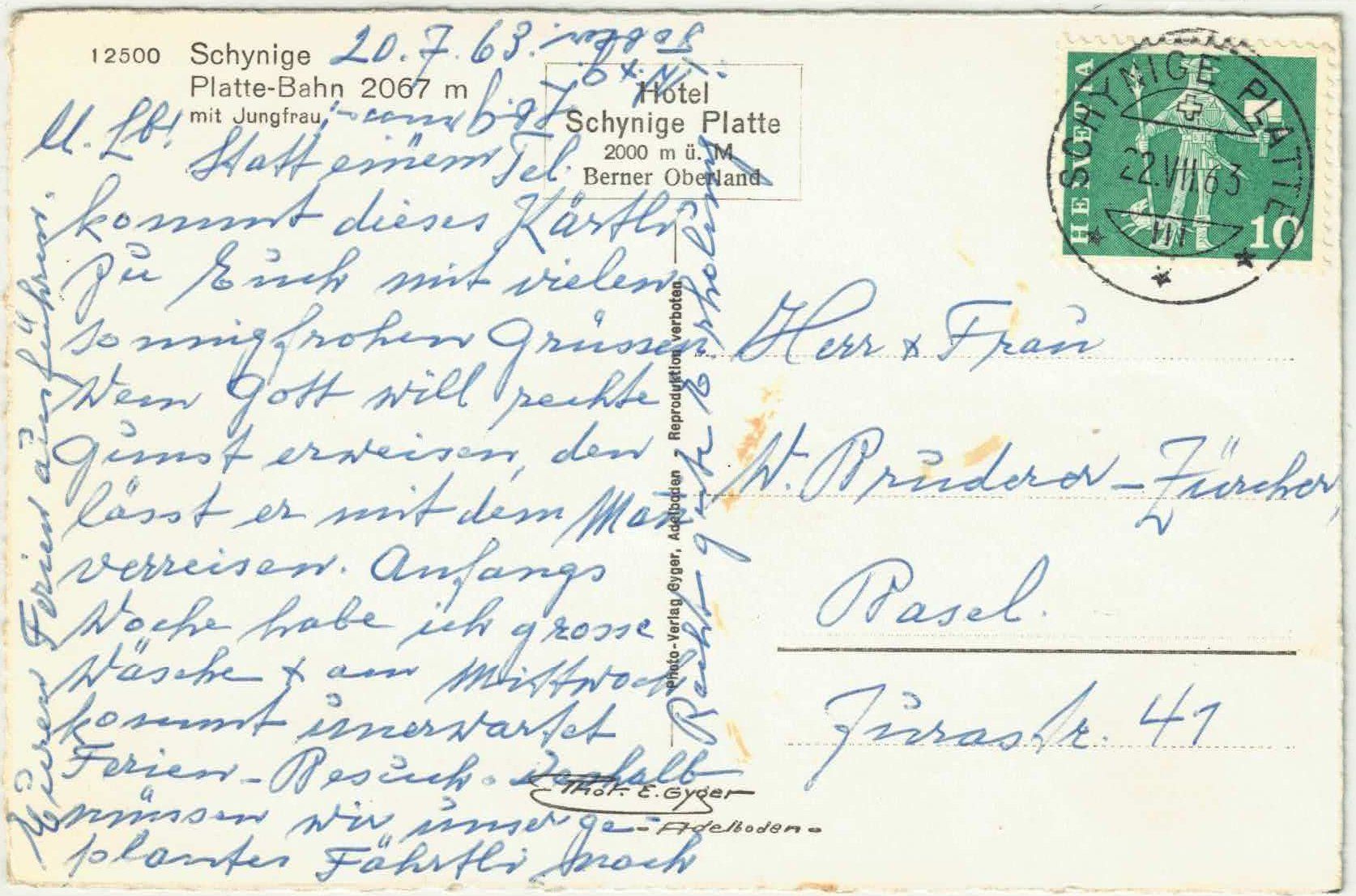 Cartoline postali: Schynige Platte-Bahn - Photo: E. Gyger – Usato da Ettingen venduto da Kartenplanet 1
