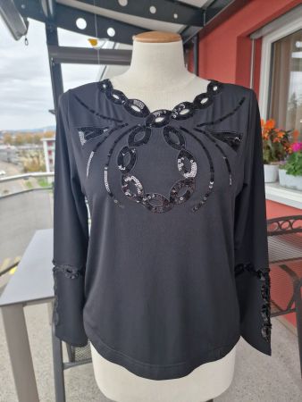 edles, schwarzes Pailletten-Shirt elastisch, Gr. 38