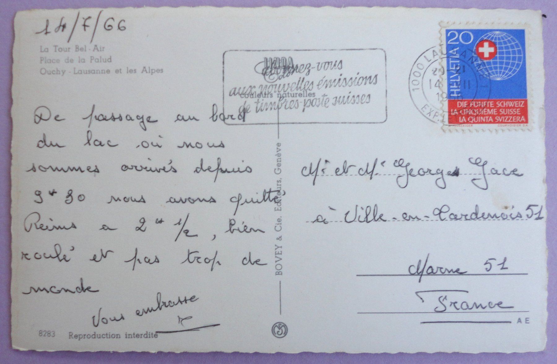 Cartoline postali: Lausanne - Ouchy – Usato da Fétigny venduto da Billy2miny 1