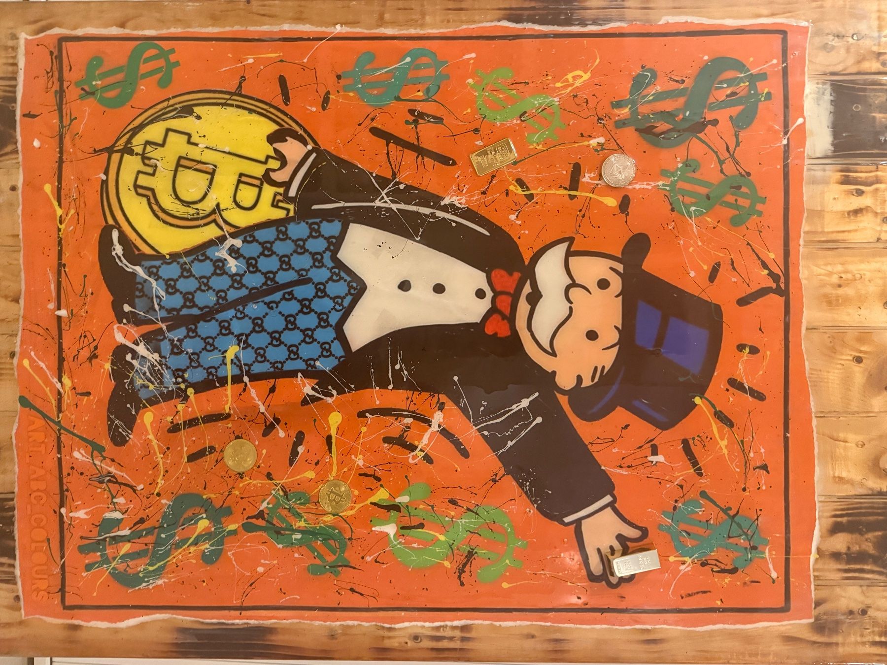 Dipinti: UNIKAT - BITCOIN / MONOPOLY MANN KUNSTWERK – Nuovo e nell'imballaggio originale da Zwingen venduto da Eiphone 1