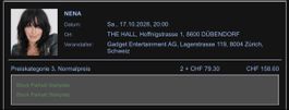 2x Stehplatz Nena, 17.10.2026, 20 Uhr, The Hall Dübendorf