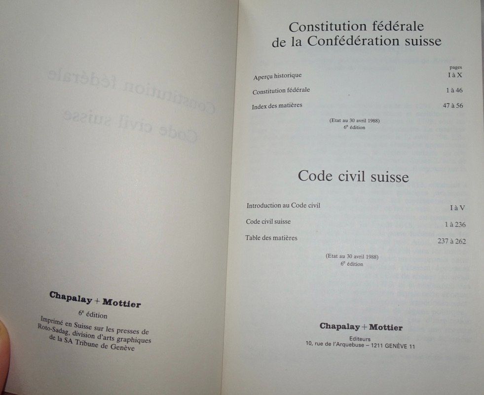 Libri: Code Civil Suisse et Code des Obligations – Nuovo (secondo la descrizione) da Châtelaine venduto da fil_7lqg 6