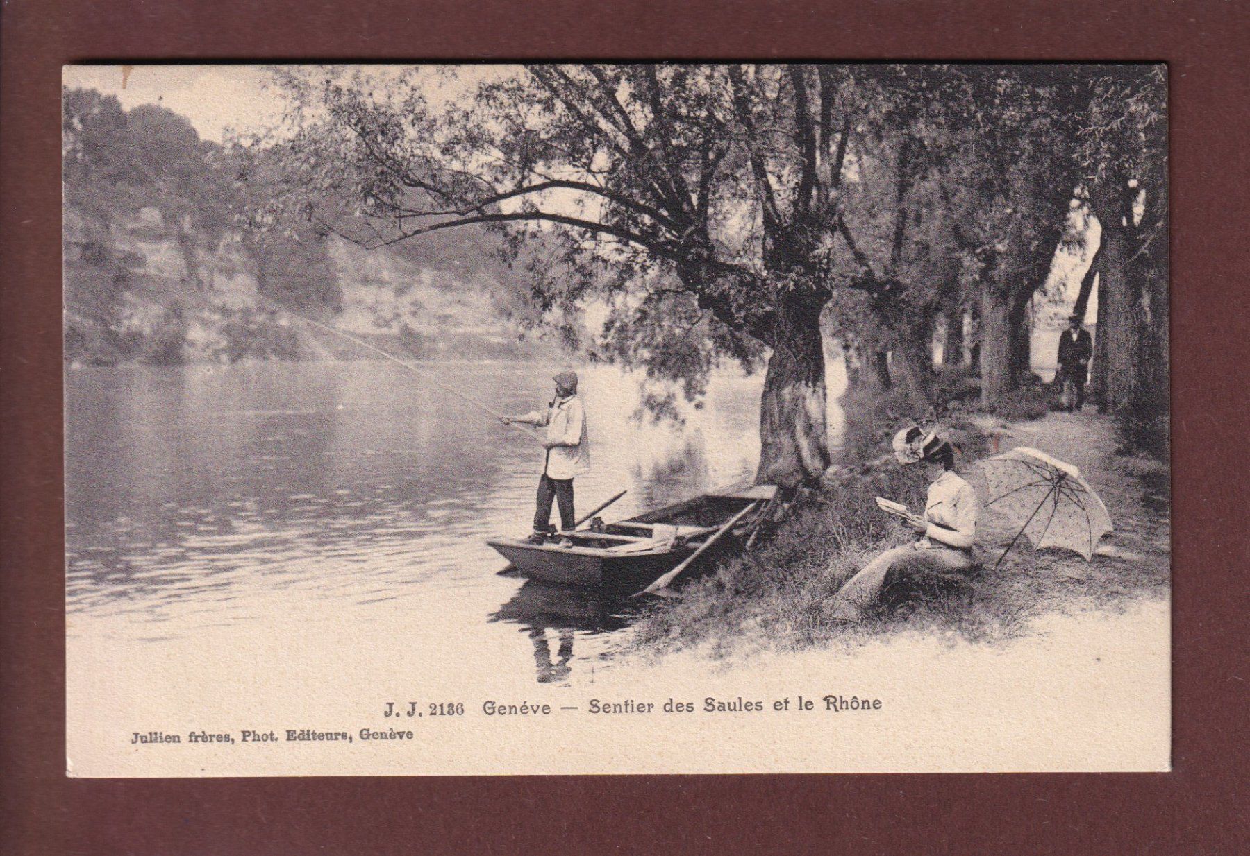 Cartoline postali: GENEVE - Sentier des Saules - Pêcheur – Usato da Pully venduto da nicecards