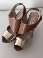 Michael Kors Gold & Tan Leather Slingback Heels Sz 7 1/2