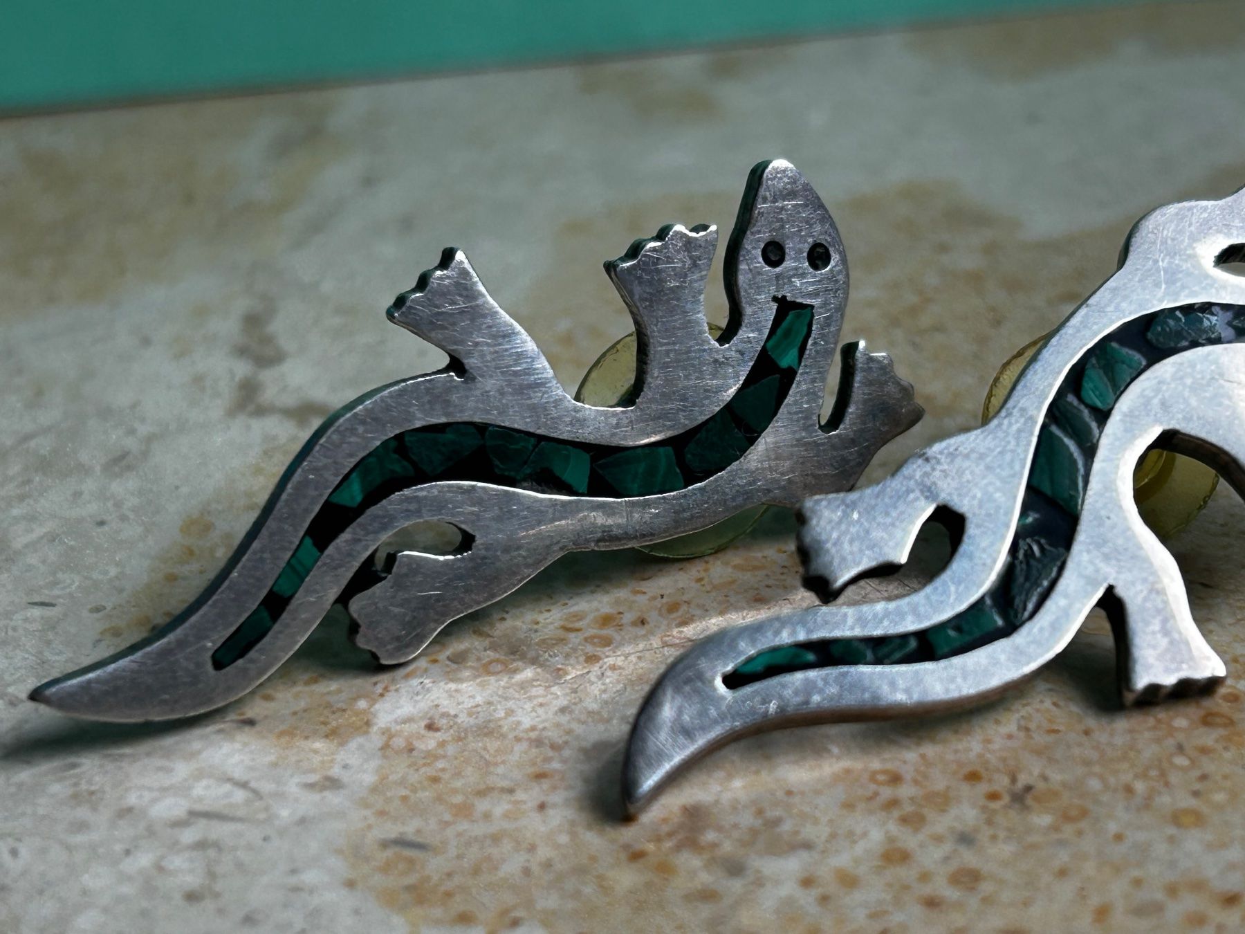Ohrringe & -stecker: Gecko-Ohrringe Malachit Silber (gross) – Gebraucht aus Dittingen von Bijoubelle 3
