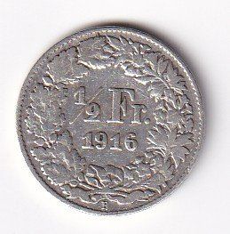 Alle Münzen: 50 Rp. 1916 – Gebraucht aus Neuchâtel von karlpierrino