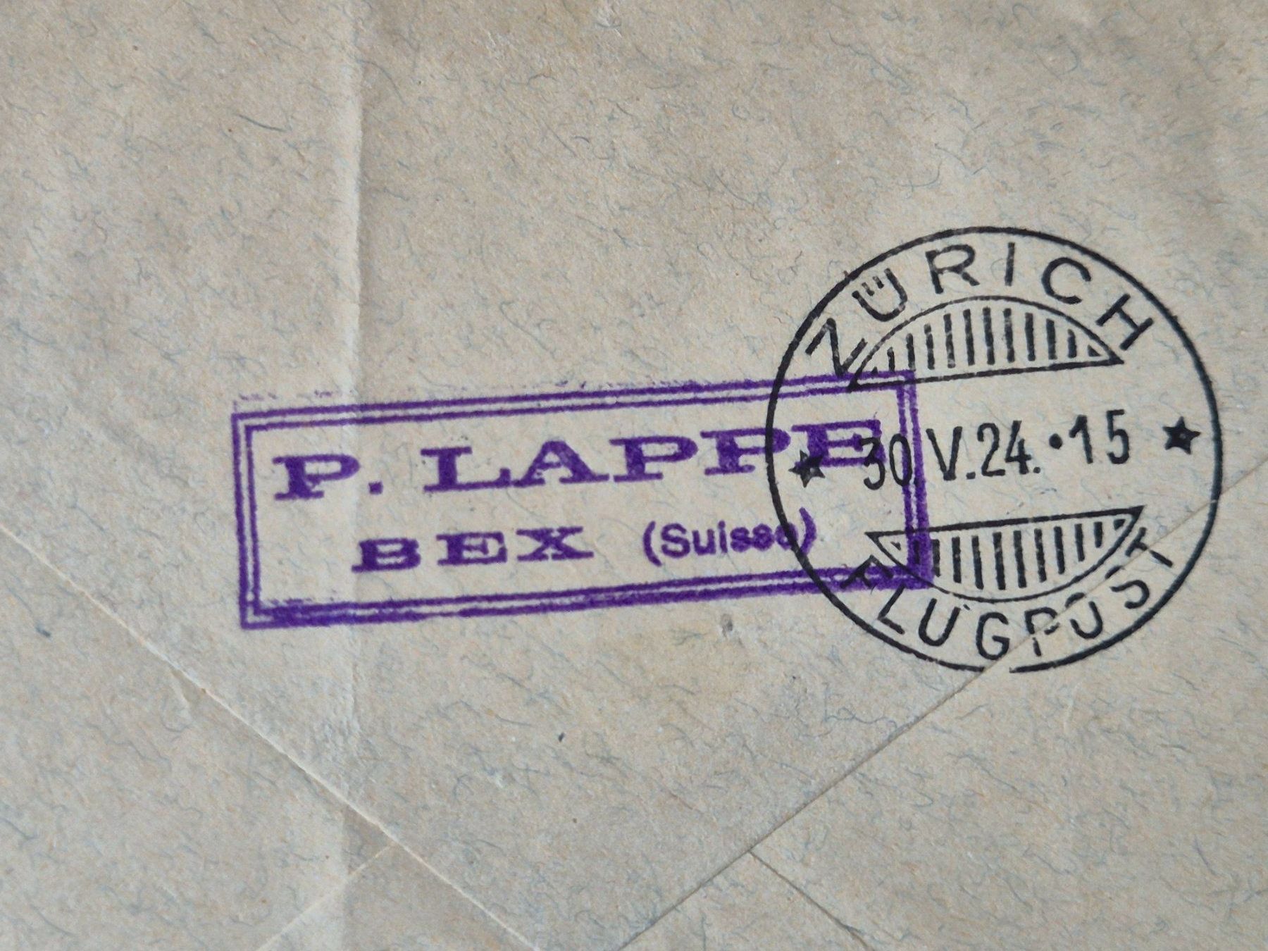 Tutti i francobolli: eingeschriebener Flugpostbrief Lausanne-Bern 29.V.1924 – Usato da Seewen SZ venduto da SuperpumaDisplayTeam 7