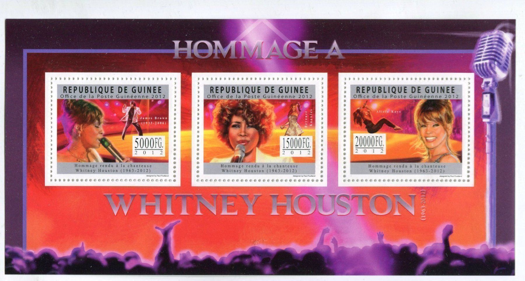 Tutti i francobolli: Block "Whitney Houston". Guinea. – Nuovo e nell'imballaggio originale da Basel venduto da Butsch5