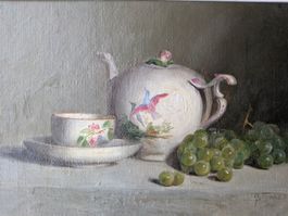 Antikes Original Gemälde Stilleben mit Krug und Trauben