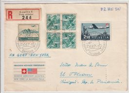 Flugpost Brief-Genf New York-Panama-1947-Chargé