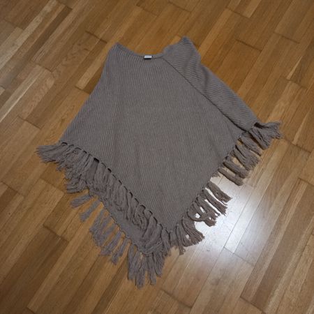 Kaschmir / Merino Poncho mit Fransen - Beige, One Size