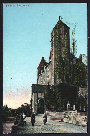 Cartoline postali: Rapperswil, Schloss mit Einfahrt, Treppe – Usato da Berlin venduto da bartko-reher